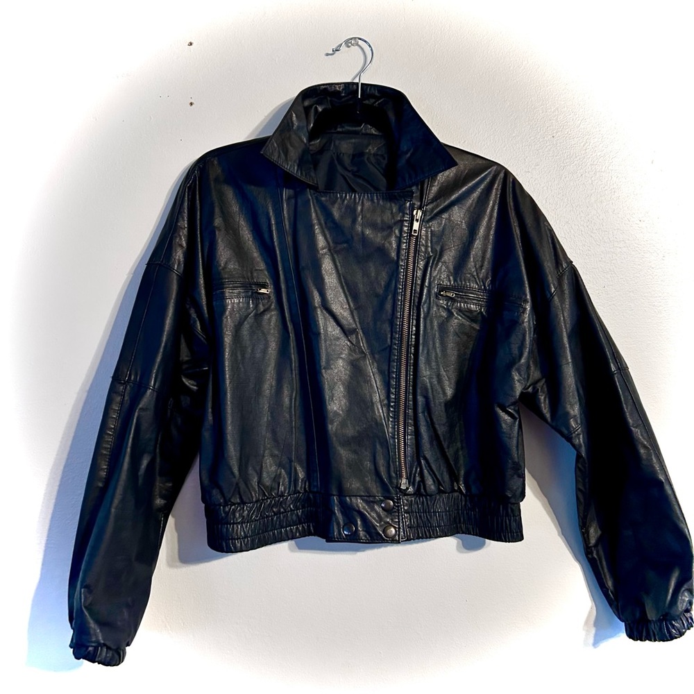VINTAGE 80s Faux Leather Jacket (Black)